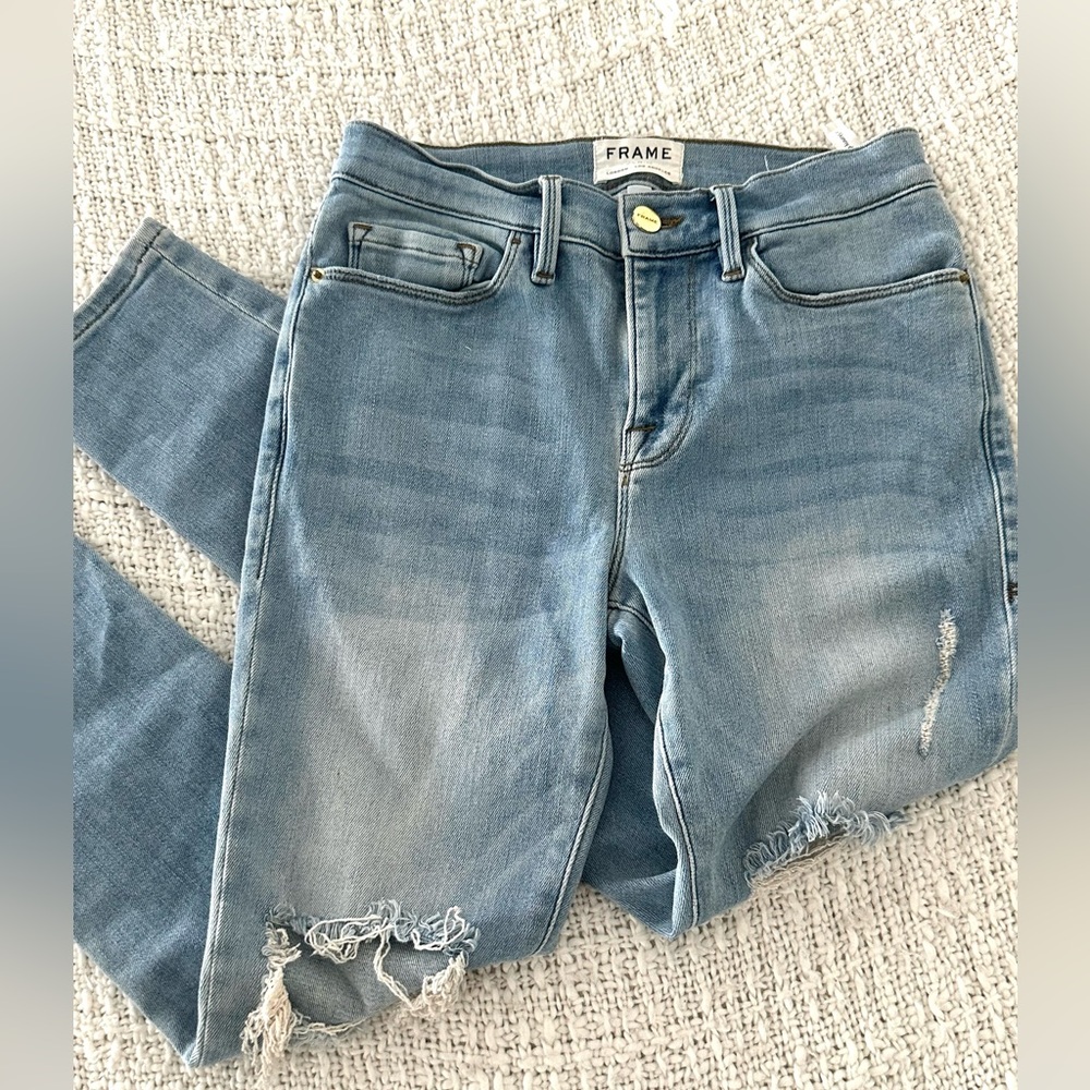 Frame Denim Jeans Women's Light Blue Ripped Skinny Jeans